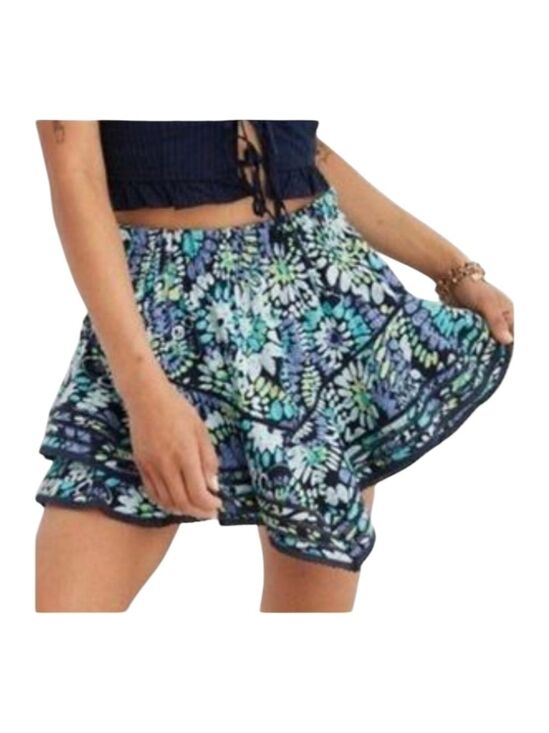 aerie Pants - Aerie Floral Skort XS Blue Green Ruffle Mini Skirt Shorts NWT